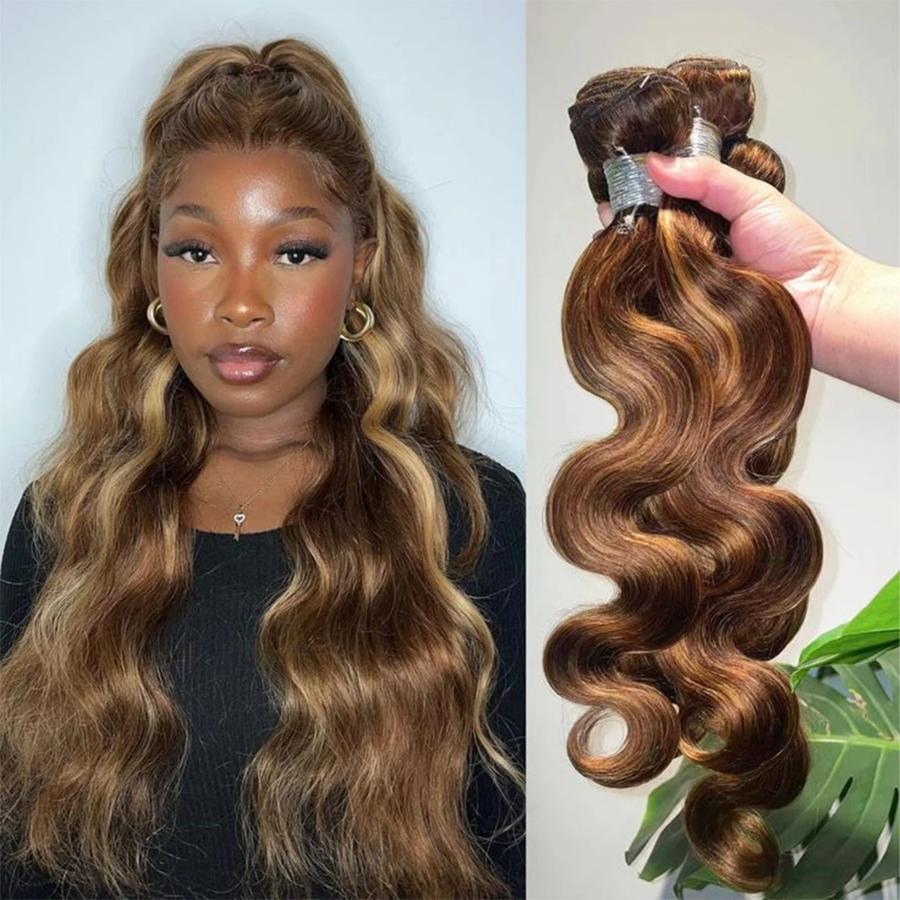 Body Wave Highlight Raw Bundles human hair extensions Human Hair 4/27 Colored Brazilian Hair Extensions Quick Weaves Water Wave Bundles 3