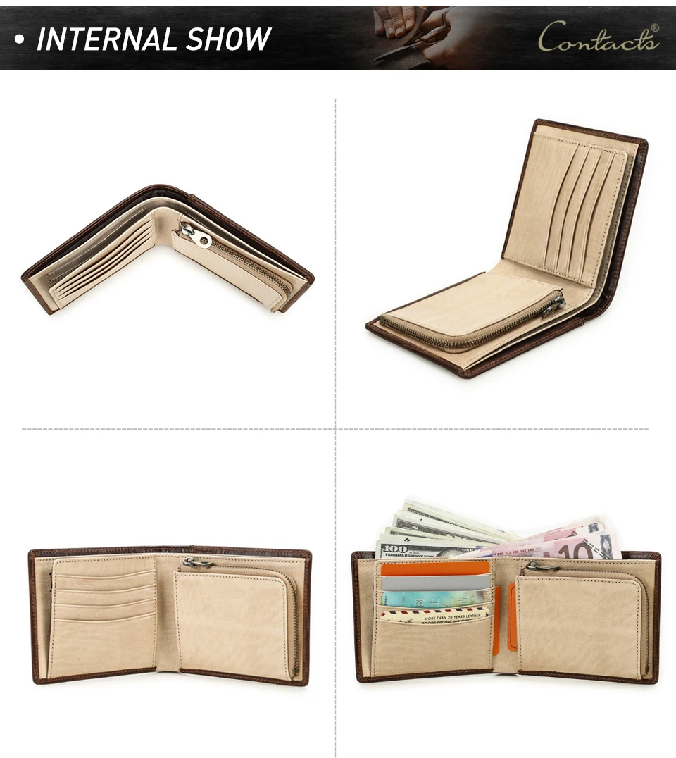 Kontakt Echt leder Männer Brieftasche kleine RFID Geldbörse Reiß verschluss Münz tasche männliche Bifold Brieftaschen mit Karten halter Geld Clutch – Detail 10