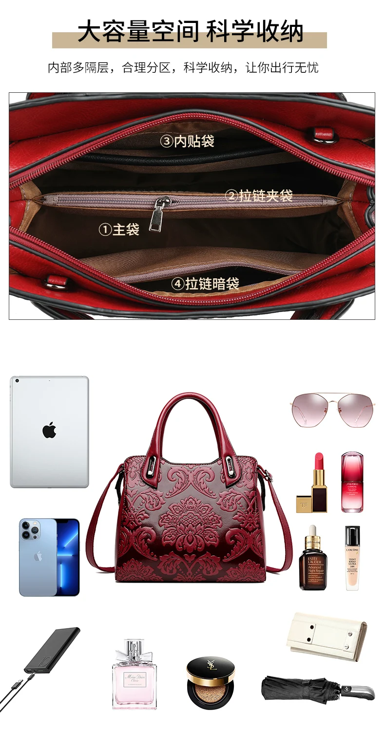 Luxuriöse Vintage Prägetasche Damen PU-Leder Elegante Schultertasche mit großer Kapazität – Detail 8