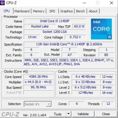 Intel Core i5-11400F New i5 11400F 2.6 GHz Six-Core Twelve-Thread CPU Processor L3=12M 65W LGA 1200 but no fan photo review