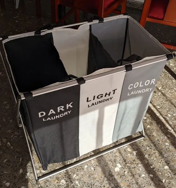 Dirty Clothes Storage Basket Three Grid Organizer Basket Collapsible Large Laundry Hamper Waterproof Home Laundry Basket photo review