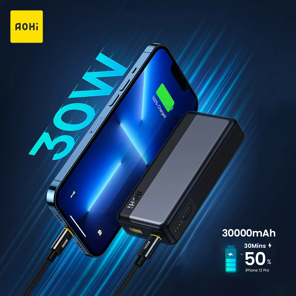 Aohi 30w Power Bank 10000mah External Battery Fast Charge Portable Powerbank For Iphone 13 Pro
