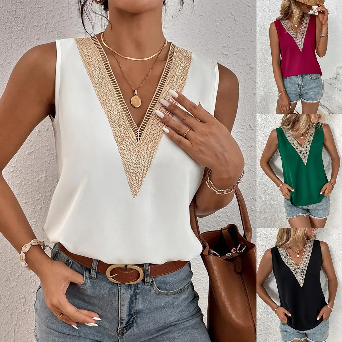 Loose Maternity V-Neck Blouse Sleeveless Shirt Pullover Tank Tops Lace Female Women Solid T-Shirt Streetwear Clothing Plus Size