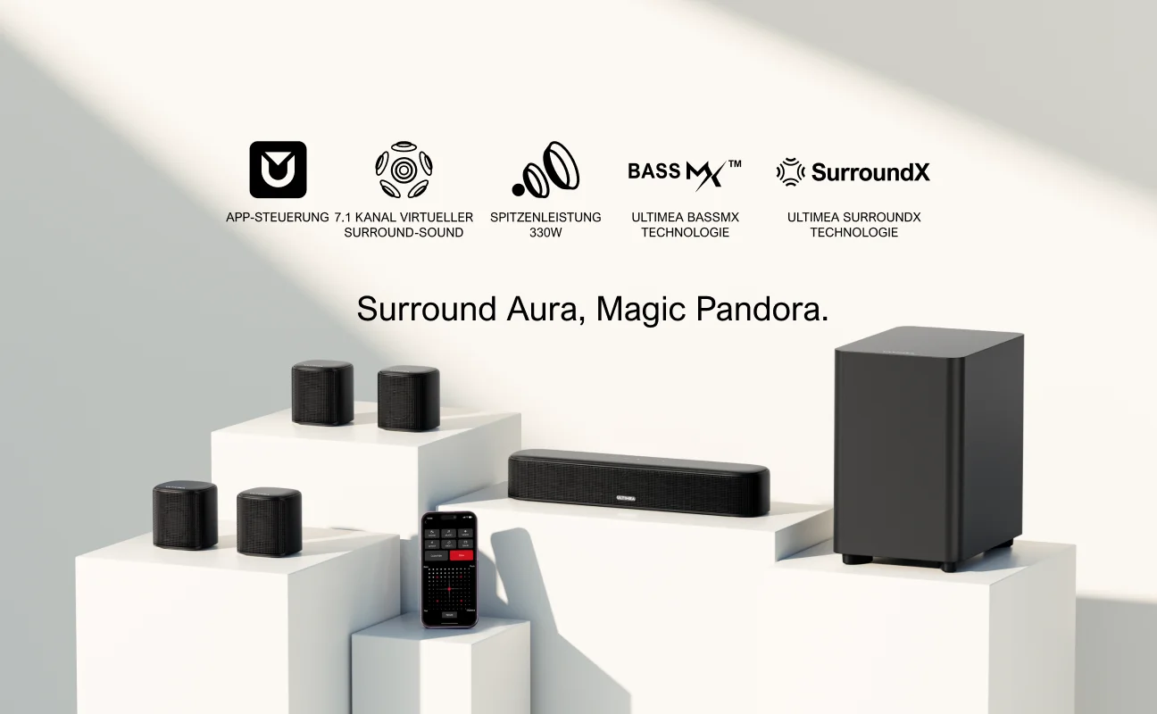 ULTIMEA 7.1 ch Soundbar mit Subwoofer, Soundbar mit virtuellem Surround-Sound System für Fernseher mit 4 Surround-Lautsprechern – Detail 2