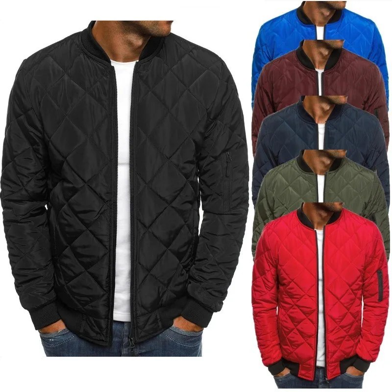 2022 new Men's Fashion Classic Zipper Men's Jacket Versatile Men's Winter Jacket Coat Men's Loose Rhombus Cotton Padded Clothes