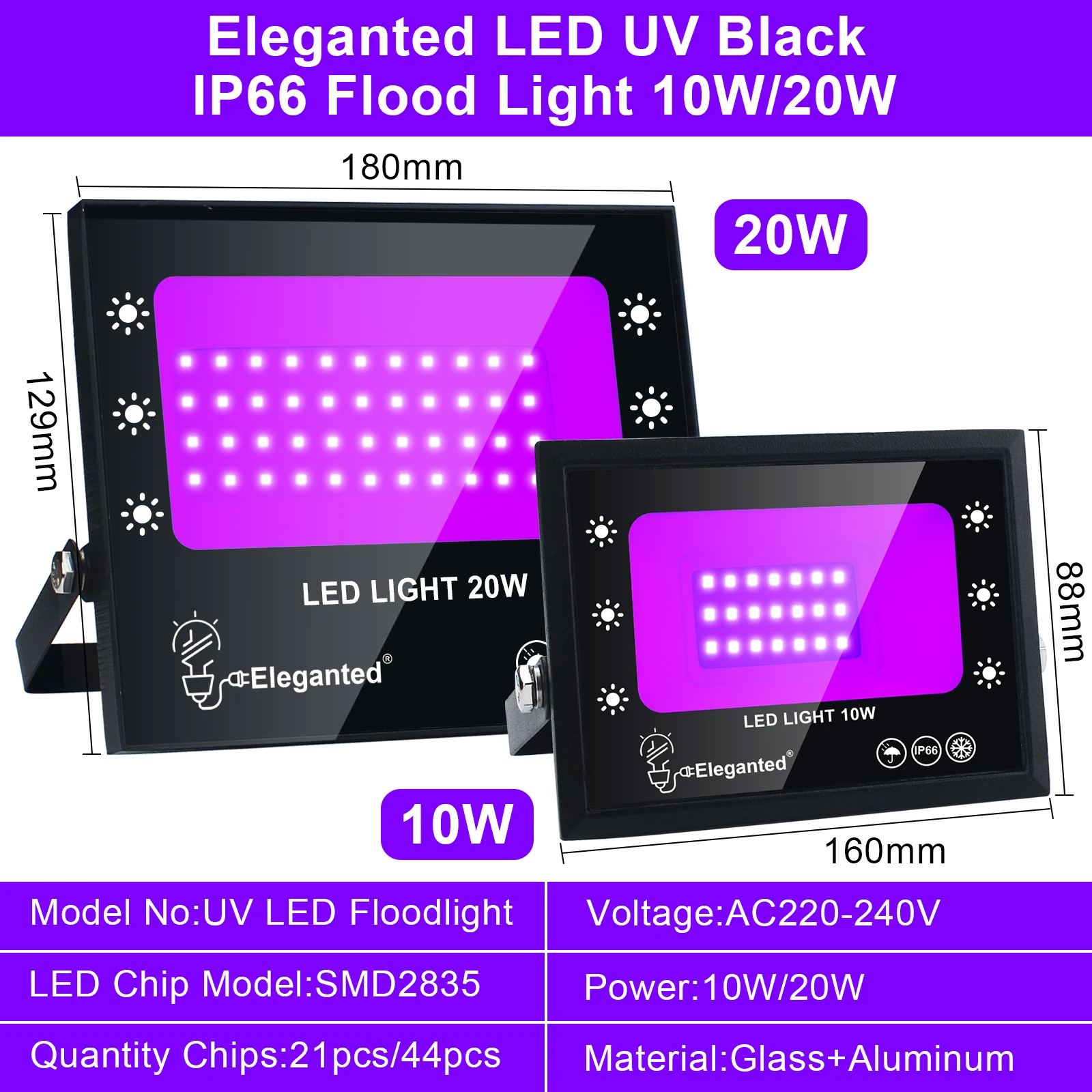 USB Purple light Flood light 10W High Brightness IP66 Waterproof Outdoor Mini Spotlight Wall Gate Garage Garden Lamp