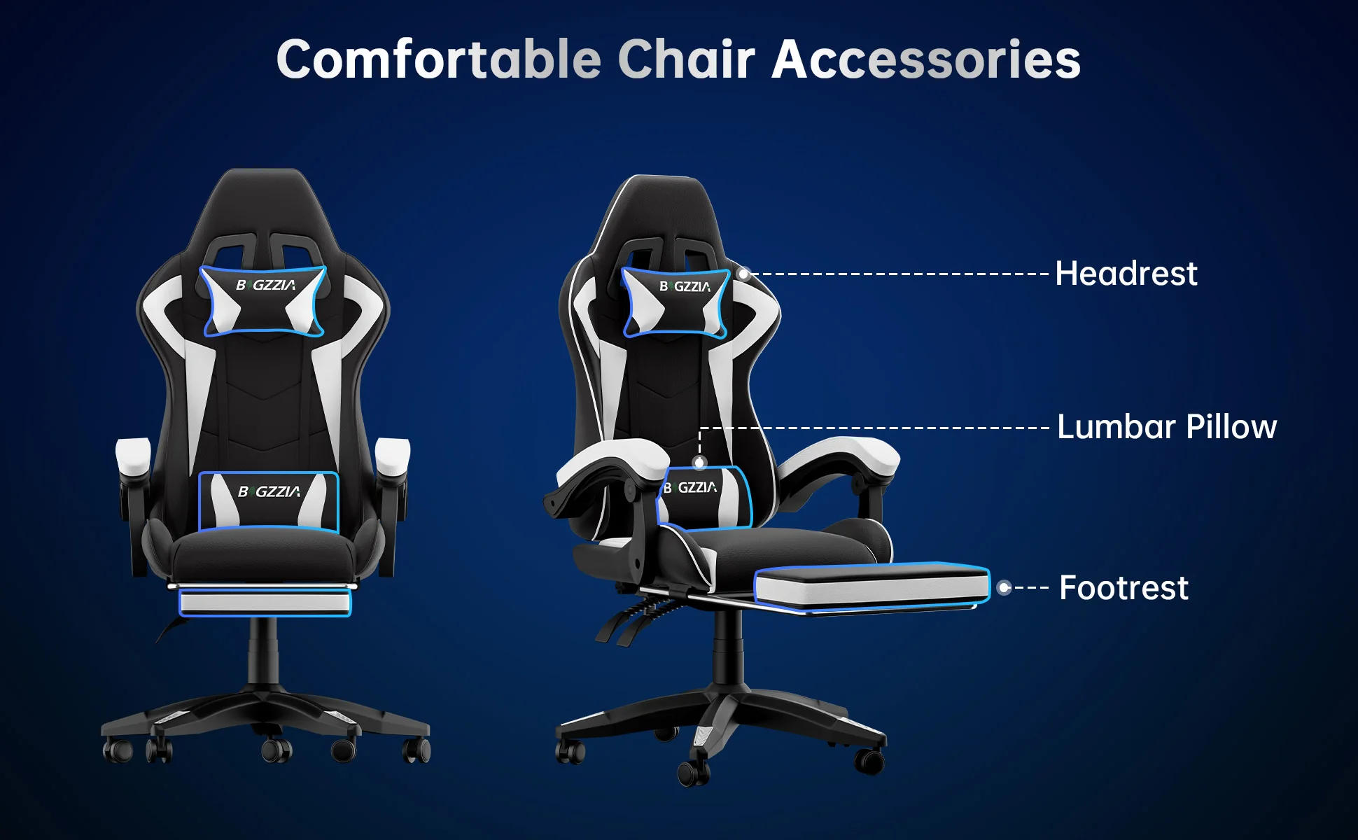 Gaming Chair with Footrest Gamer Chairs Ergonomic with Lumbar Cushion Headrest Gaming Chair Height Adjustable Computer Chair