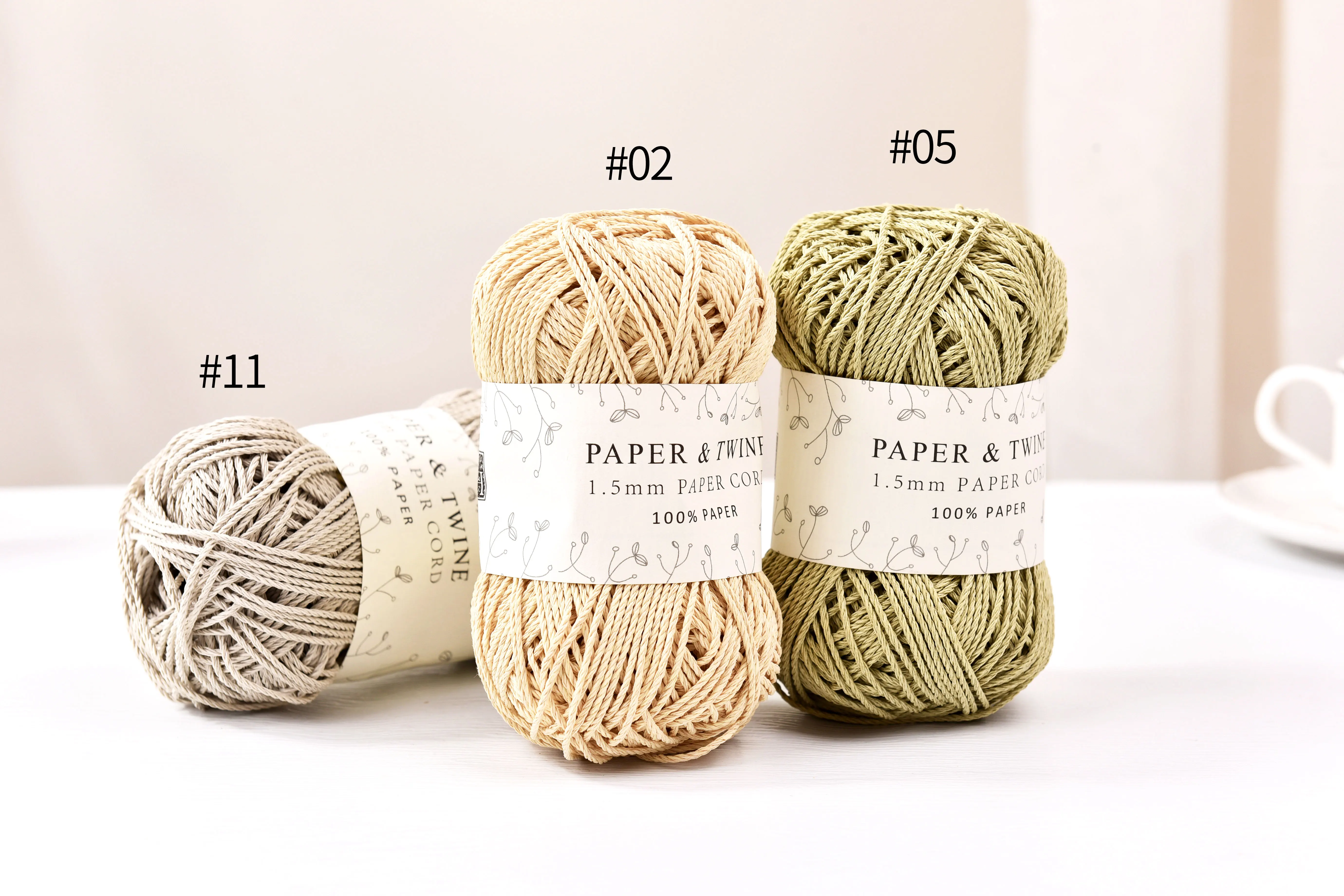 1.2mm Paper Cord Yarn 3ply Strands Paper yarn 100% Natural Hand Knitting cord 5