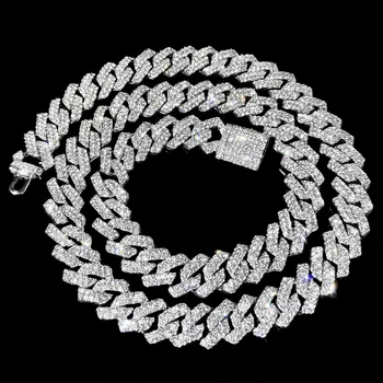 20-Inch Double-Drain Cuban Chain Unisex Ice-Frozen Edition Sparkling Diamond-Shaped Hip-Hop Style Cuban Necklace Jewelry