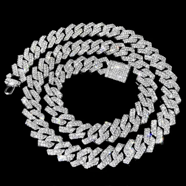 20-Inch Double-Drain Cuban Chain Unisex Ice-Frozen Edition Sparkling Diamond-Shaped Hip-Hop Style Cuban Necklace Jewelry