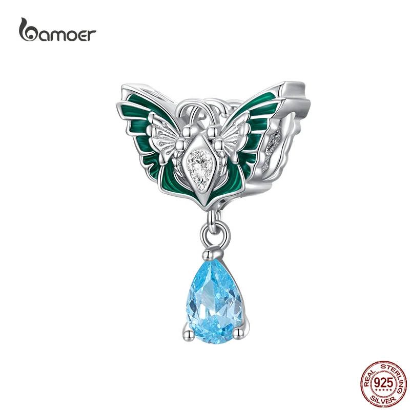 

Bamoer, S925 Стерлинговое Серебро, двойная бабочка, Подвески из бисера, синий CZ, подвески для женщин, оригинальный DIY браслет, ожерелье, хорошее ювелирное изделие