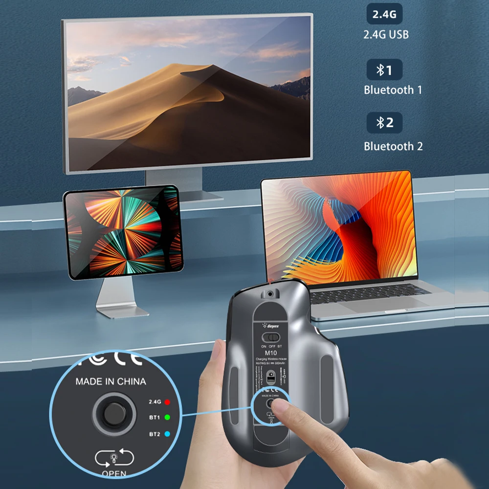 Rato Ergonômico sem Fio Recarregável 2.4g do Negócio 2.4g do Escritório do Rato de Bluetooth para o Computador Portátil - Imagem 5