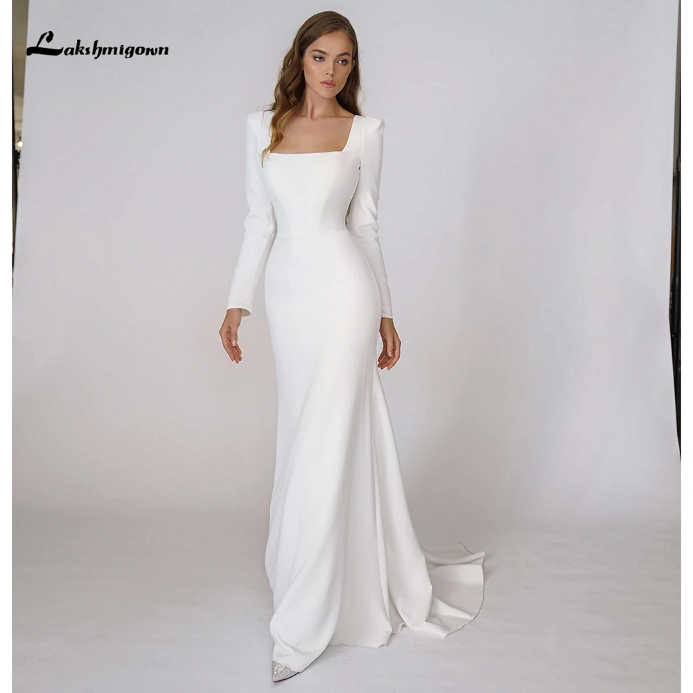 

Элегантное Атласное Свадебное Платье-Русалка с квадратным вырезом и длинными рукавами, женское свадебное платье с открытой спиной, платье для невесты, Vestido De Noiva robe de