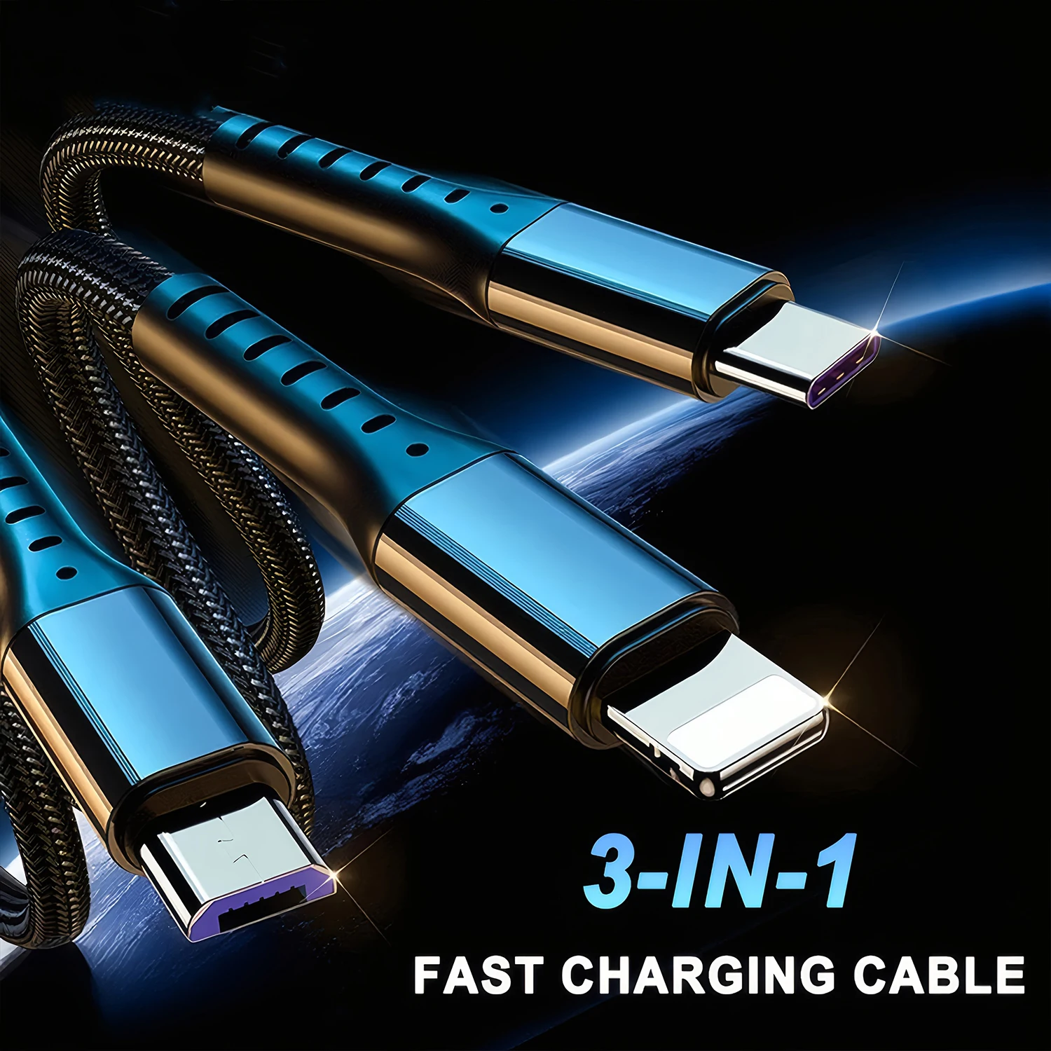Cable de carga USB multifuncional 3 en 1, trenzado de nailon, interfaces Tipo C y Micro USB, compatible con iPhone, Samsung, Xiaomi y otros teléfonos móviles: carga rápida de alta potencia.