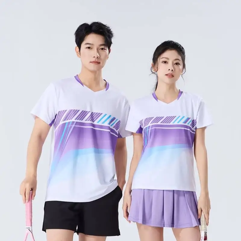 Men Women Badminton T-shirts Quick Dry Table Tennis Clothes Letter Print Training Jersey Volleyball Pingpong Couple Shirts