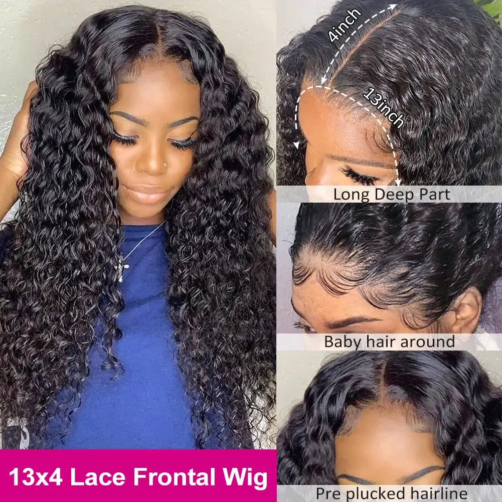 13x4 Hd Deep Wave Frontal Wig Pre Plucked Brazilian Deep Curly Lace Front Wig Transparent Lace Front Human Hair Wigs For Women