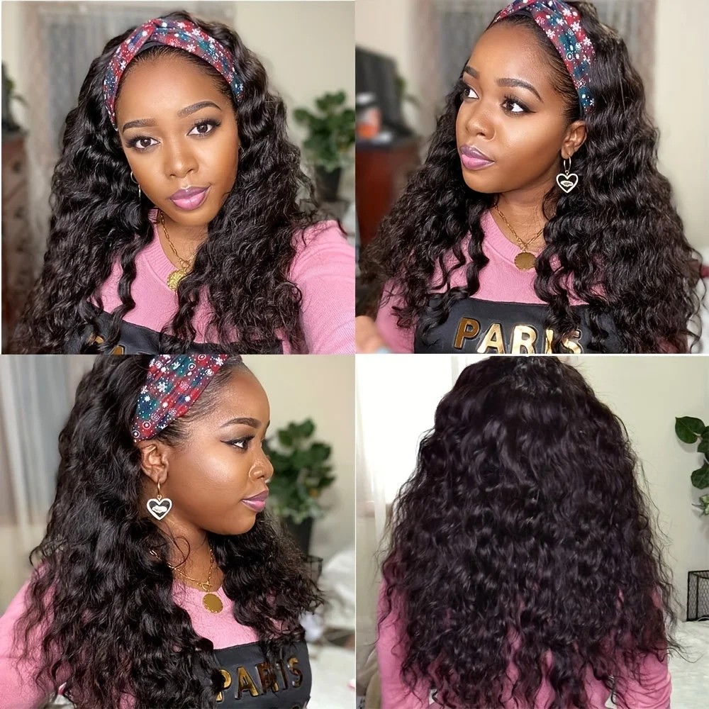 Human Hair Deep Wave Headband Wig For Black Women Glueless None Lace Front Wear And Go human hair wigs