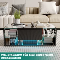 Table basse Anajqaqia 100x50x35cm, style nordique, finition brillante, LED, avec espace de rangement et tiroirs pour salon et balcon, noir 6