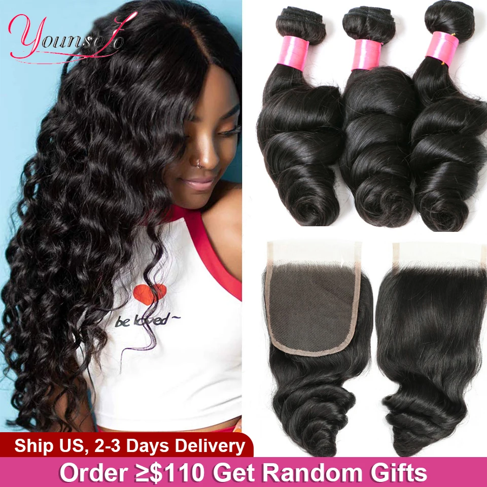 239679-9420e5.jpg Acb8e5822e5184109b3b994fdc0df083aF Younsolo Human Hair Loose Wave Bundles With Closure Brazilian Human Hair 3/4 Bundles With Lace Closure Loose wave Hair Extension Mallzona