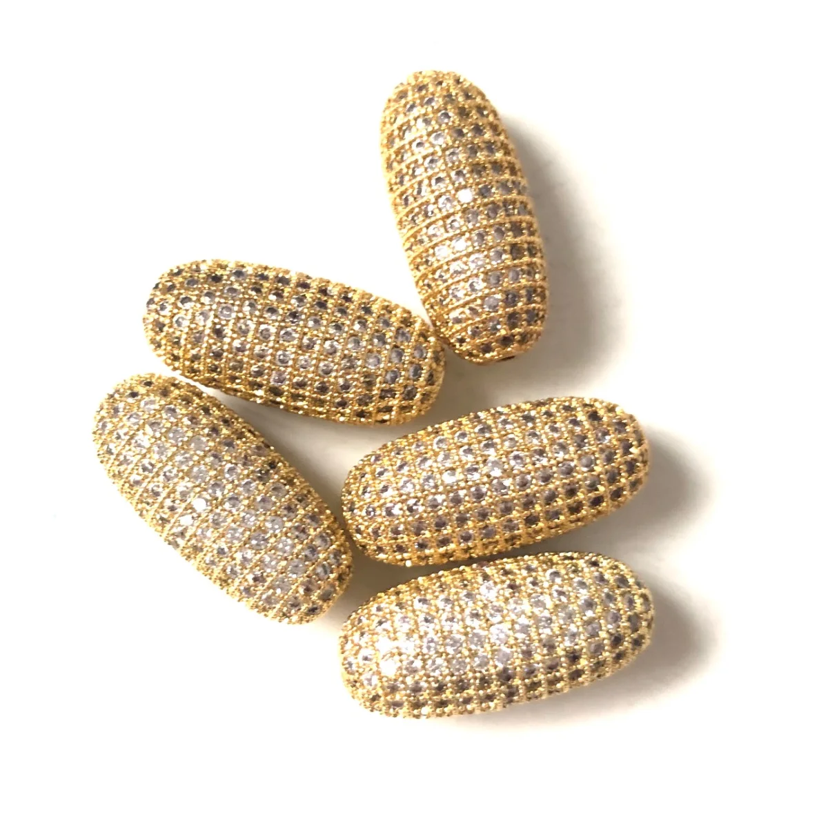 5pcs Centerpieces Big Size Zirconia Paved Oval Beads Spacers Women Jewelry Bracelets Making Bling Gold-Plated Necklace Accessory
