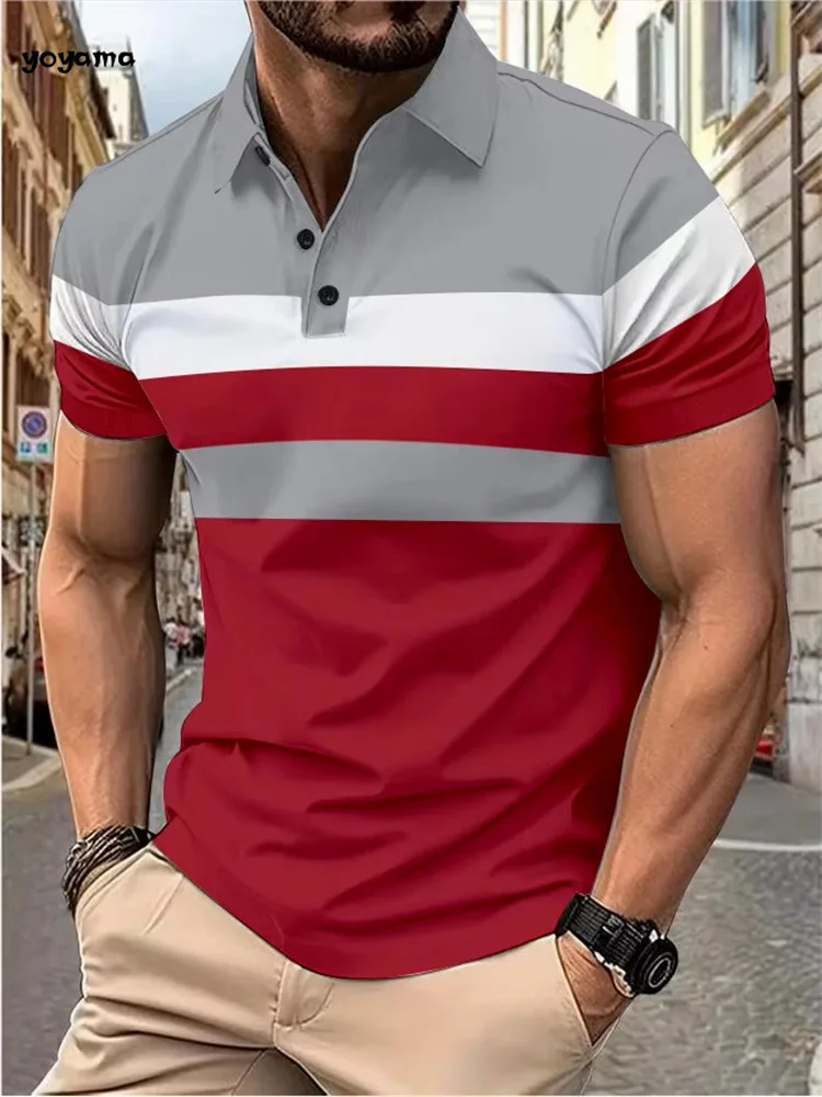 Men's Fashion Polo Shirt Simple Striped Printed Short-sleeved Shirt Summer Men's Business Casual Breathable Versatile Clothing 19 Acb94fd047865496a89efe07e509ade4ai