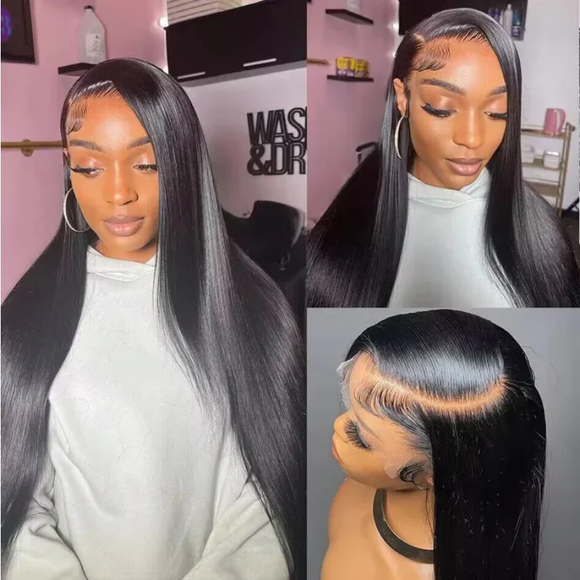 300% 13x6 HD Lace Frontal Wig 100% Raw Human Hair Straight Lace Front Wig 30 36 Inch 5x5 HD Lace Glueless Wig No Glue Human Hair 3