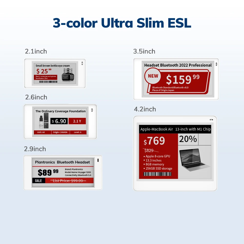 

MinewTag 2.1 2.6 2.9 3.5 4.2inch Slim E-ink Tags ESL Electronic Shelf Label for Retail