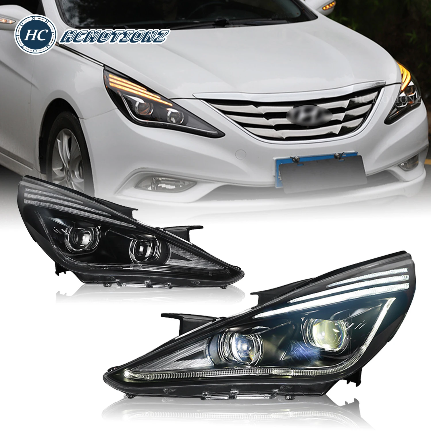 

HCmotion Headlights for Hyundai Sonata 8th 2011 2012 2013 2014 Car Styling Front Lamps with Red Demon Eye Headlights Assembly