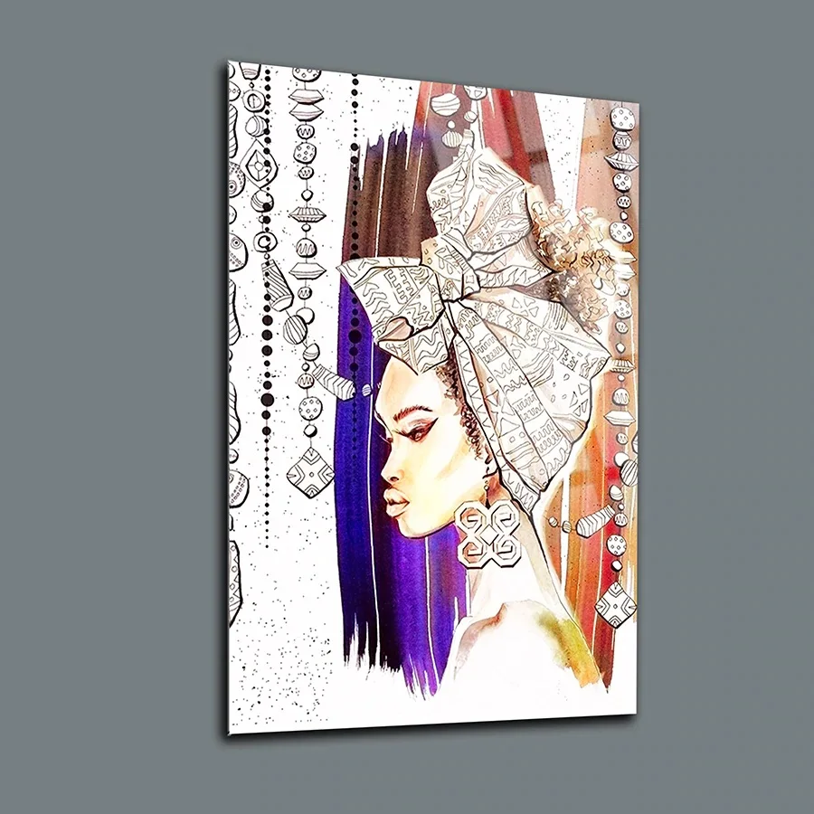 

African Woman 2 Decor, Glass Wall Art,Frameless Free Floating Tempered Glass Panel,Home Office Living Room Decoration,ctsa-126af