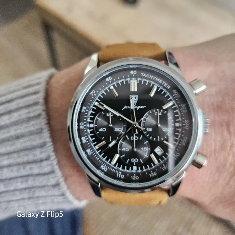 POEDAGAR Luxury Man Watch Waterproof Chronograph Luminous Quartz Leather Sports Watch photo review