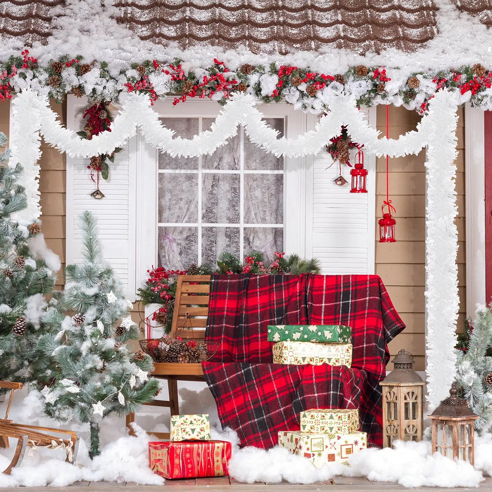 Tinsel Garland 50FT Silver Christmas - Metallic Holiday Decor For Trees \u0026  Home Holiday Party Garland Supplies, image size:1600x1600