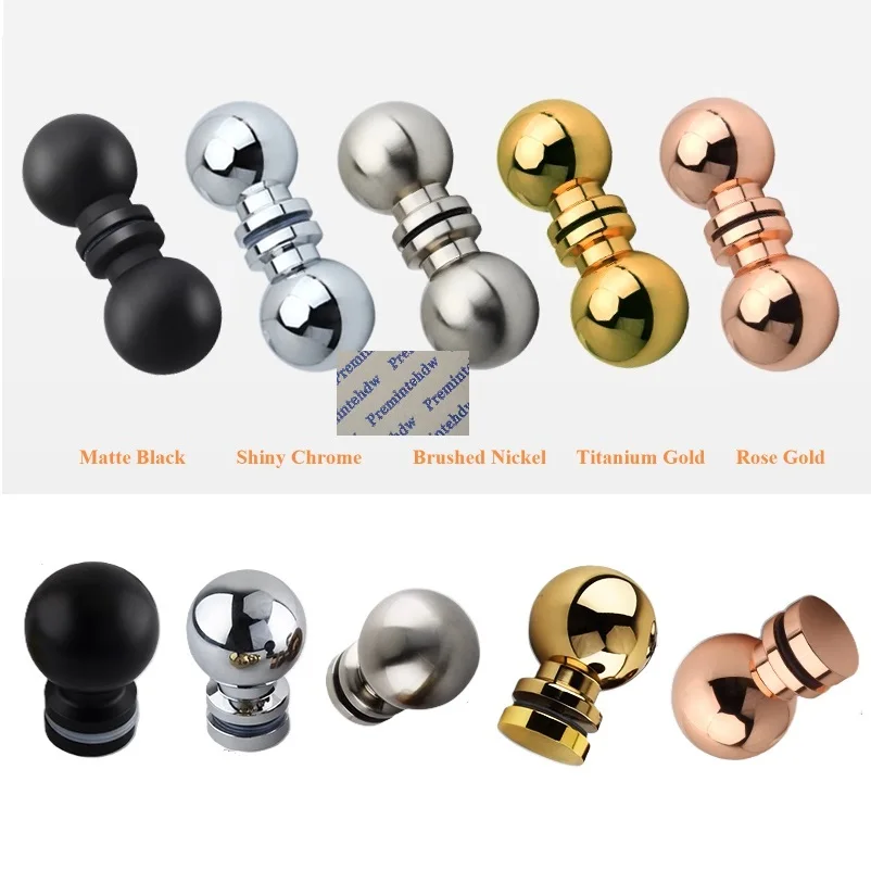 1Piece Solid Aluminum Alloy Ball Style Glass Door Knob Entrance Bath Shower Enclosure Rose Gold Black Shiny