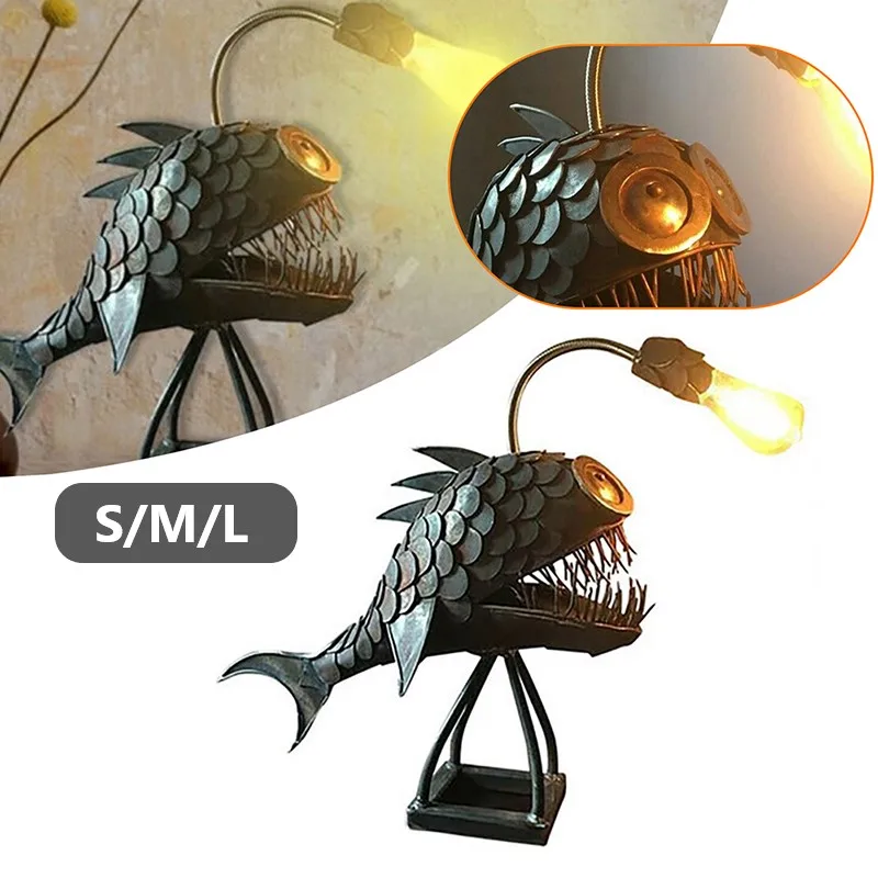 S M L USB 금속 낚시꾼 물고기 책상 램프, 창의적인 홈 라이트 테이블 아트 랜턴, 빛나는 장식품, 침실 장식 선물