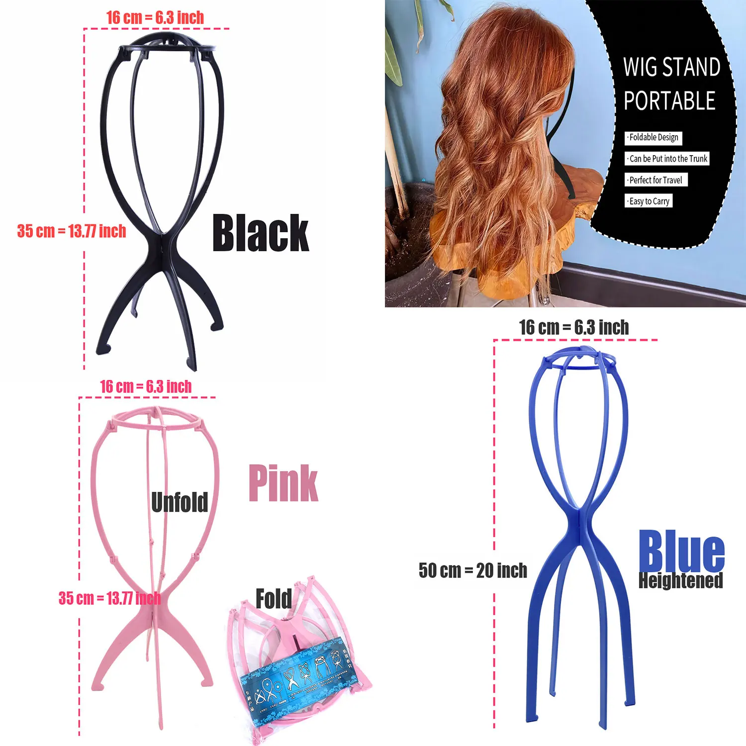 Top Quality Wig Stand Multi-Purpose Use Hat Wig Hair Head Stand Travel Friendly Foldable Flexible Plastic Wig Holder 1Pcs/Lot