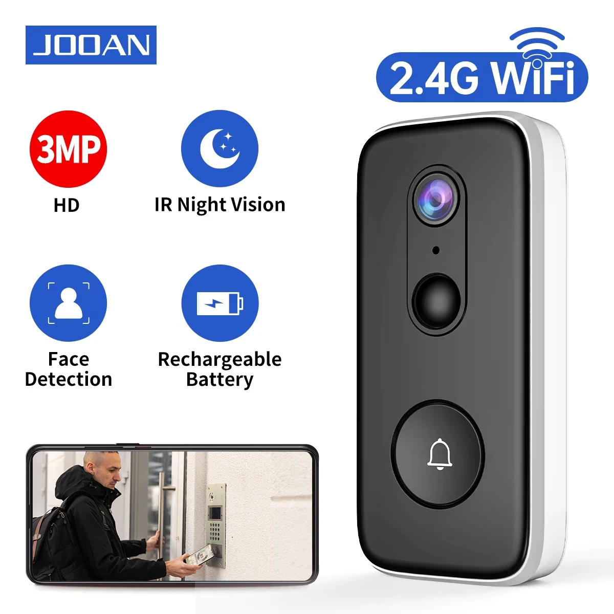IN-VI® Draadloze WIFI Video Deurbel Camera 720P - Telefoon App  IOS Amp Android Met Nachtmodus Bewegingssensor Alarm 2 Way Audio Wdr Wide Angle Oplaadbaar. 1024x829
