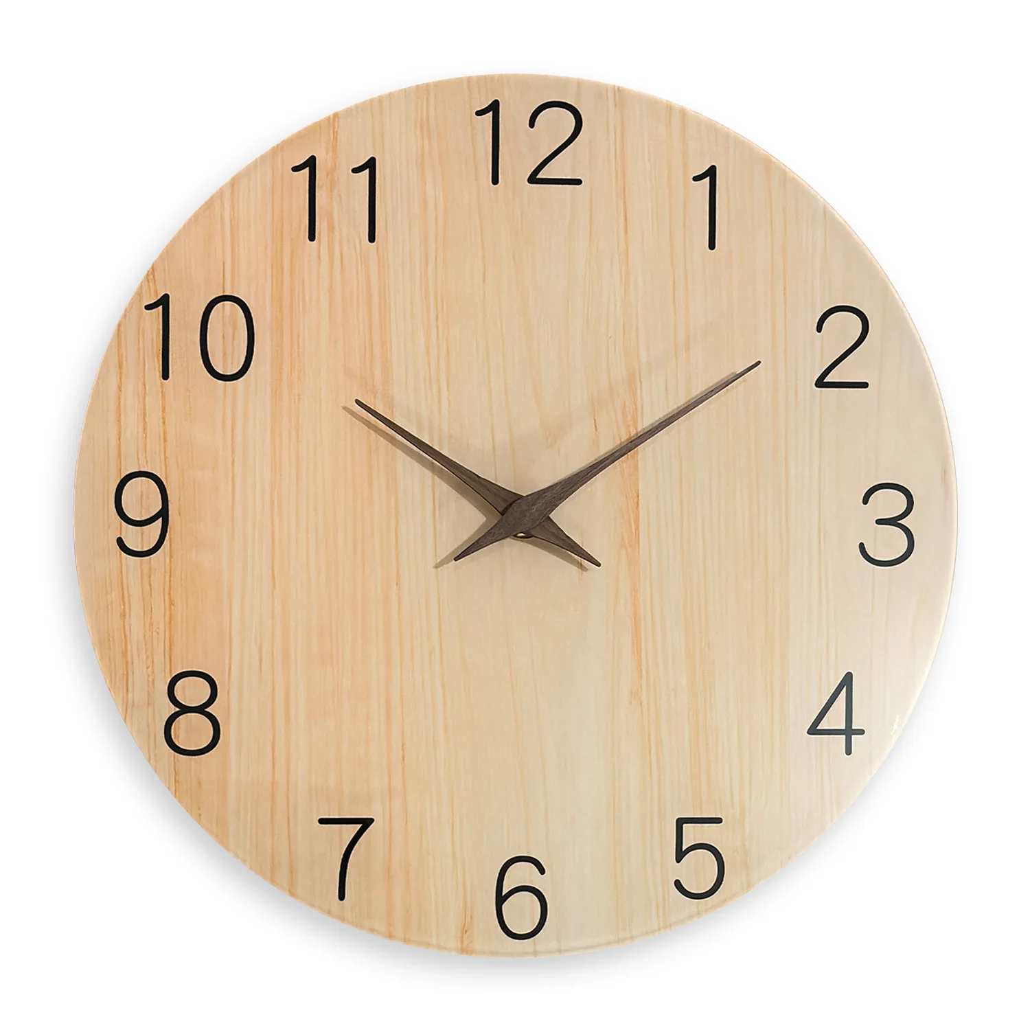 1pc 12-16inch tempered glass wall clock, light wood grain pattern with ...
