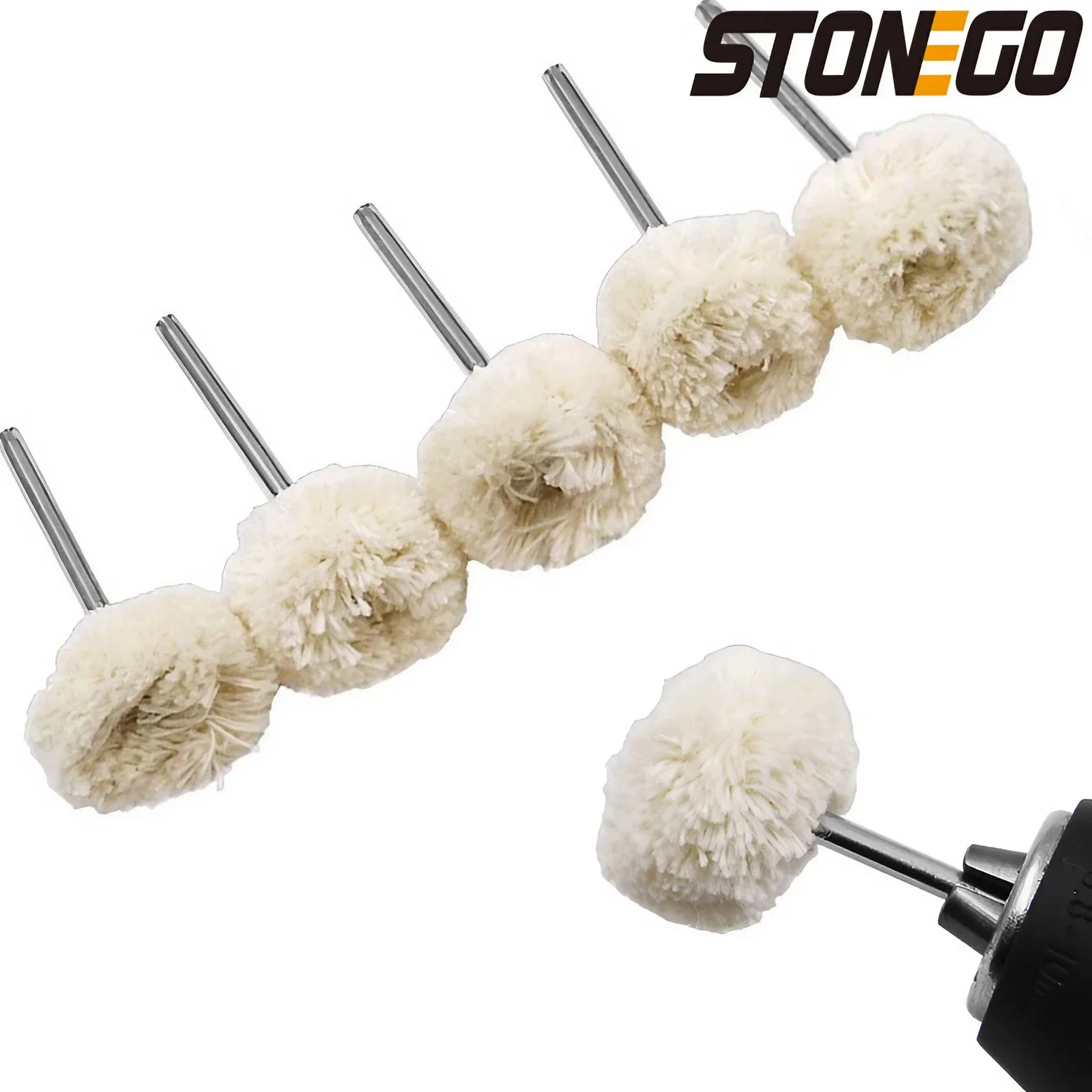 STONEGO 10 Stück Wollrad-Polierkopf mit 3 mm Schaft zum Polieren, Polieren von Schmuck, Metallen, Drehwerkzeug-Zubehör
