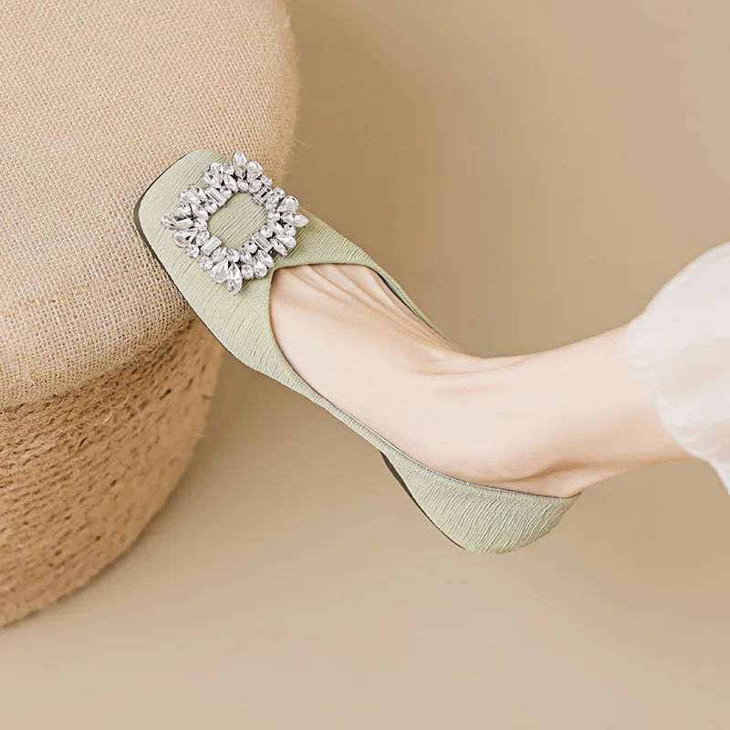 2023 spring and autumn new women's shoes Korean style square crystal design Ladies' casual flats Mary Jane boat shoes 41-43 4