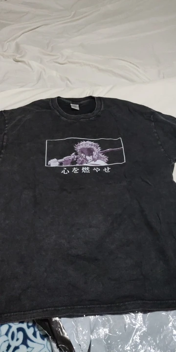 Men Streetwear Summer Rengoku Kyoujurou Top Tee Harajuku Anime Demon Slayer Printed T-shirt Vintage Washed Oversized Tshirt