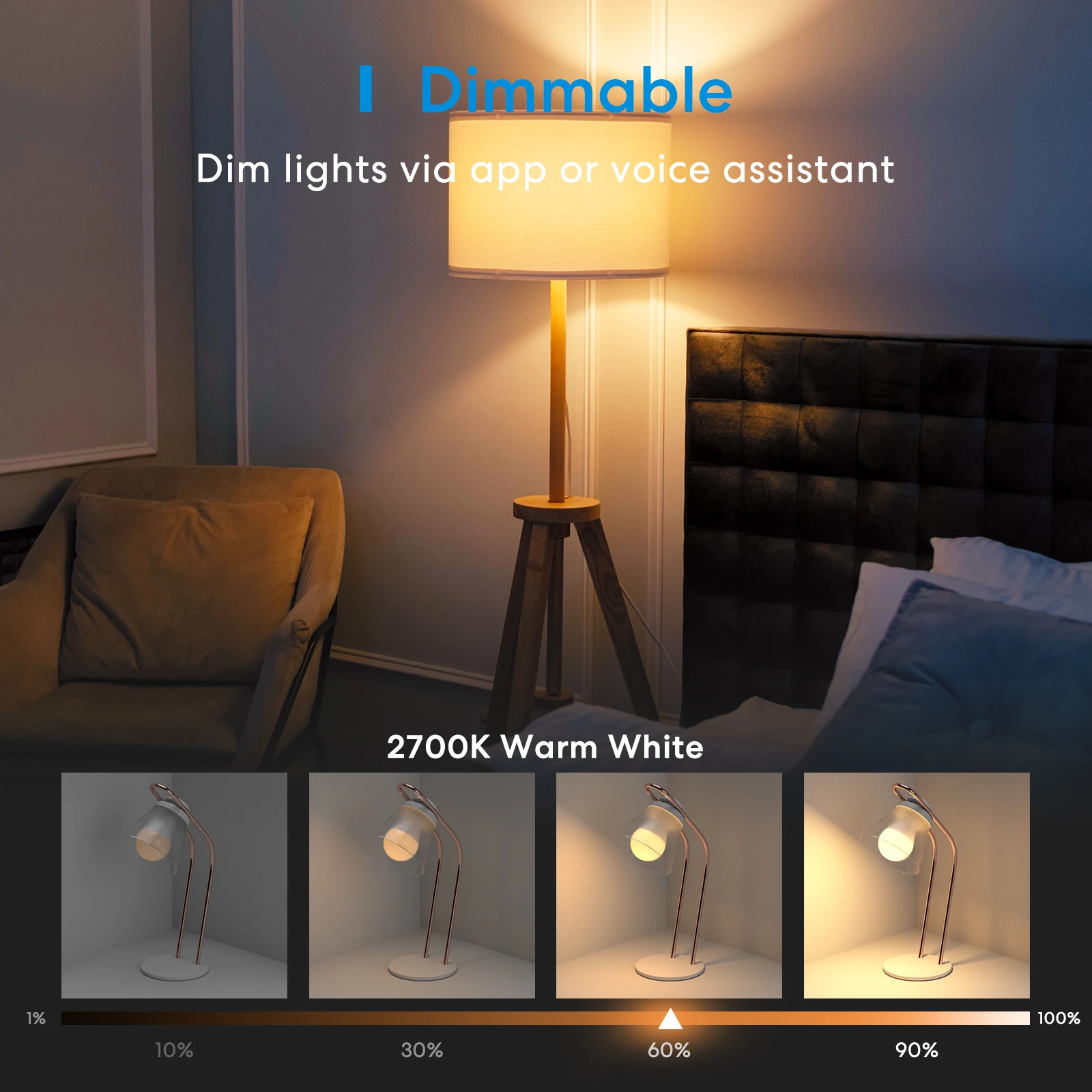 Lampadina LED wi-fi intelligente Meross HomeKit con luce calda dimmerabile  E26 Base 9W supporto per lampada notturna Alexa Google Assistant SmarThings