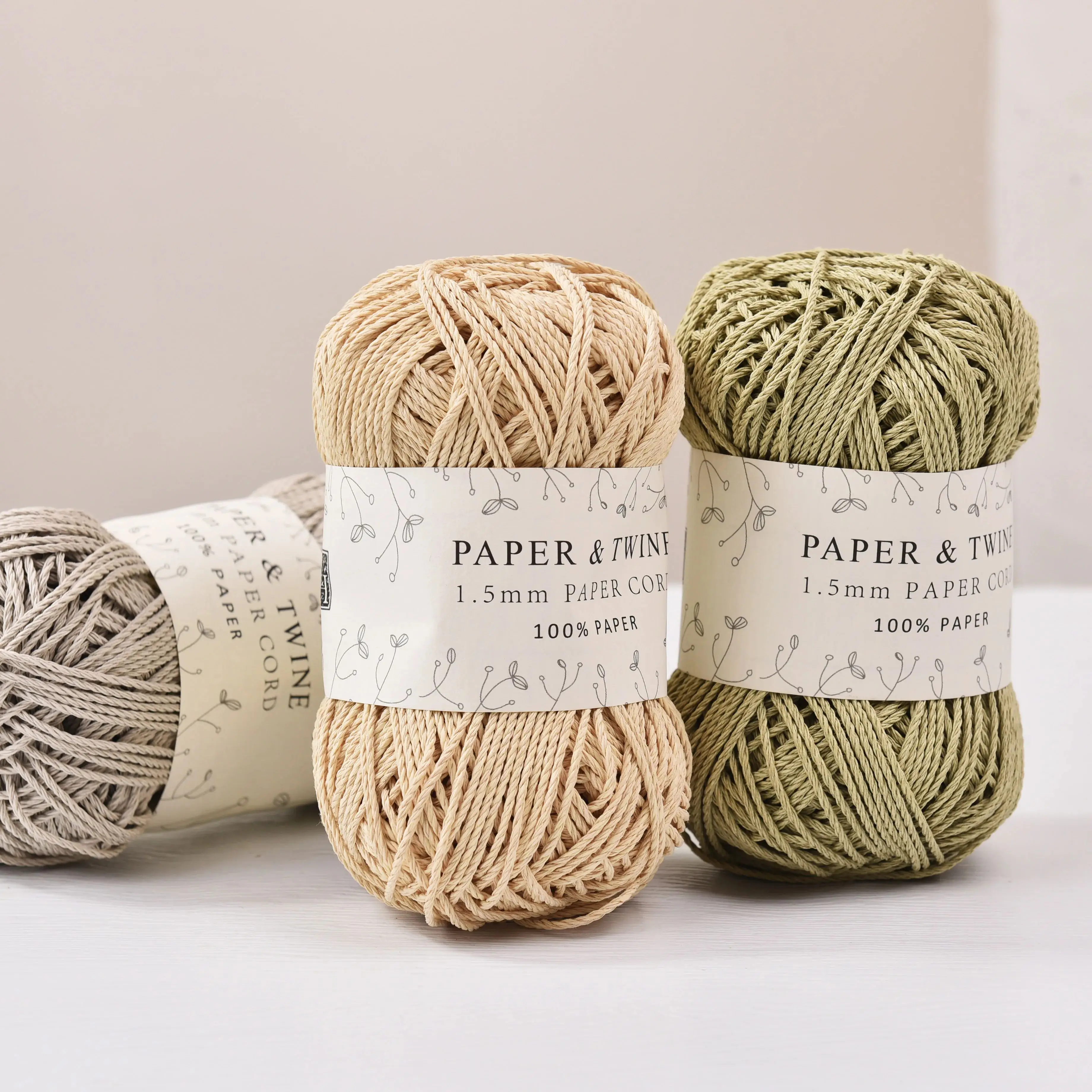 1.2mm Paper Cord Yarn 3ply Strands Paper yarn 100% Natural Hand Knitting cord 2