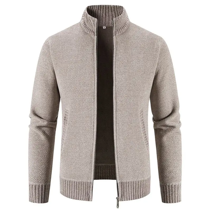 New Autumn Winter Sweaters Men Fleece Cardigan Warm Knitted Sweatercoat Mens Solid Stand Collar Zipper Slim Knitwear Coat