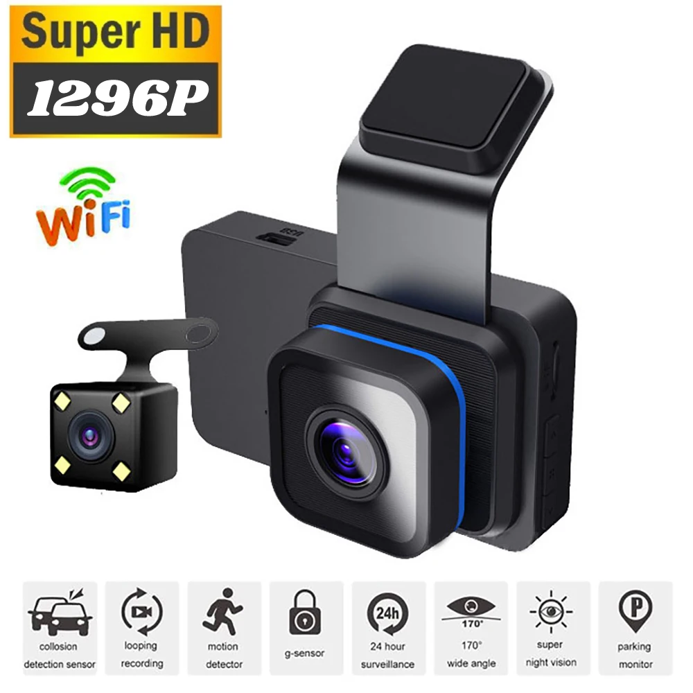 

1296P HD Dash Cam WiFi GPS Car DVR Rear View Camera Dual Lens Vehicle Black Box Video Recorder Night Vision Auto Registrator