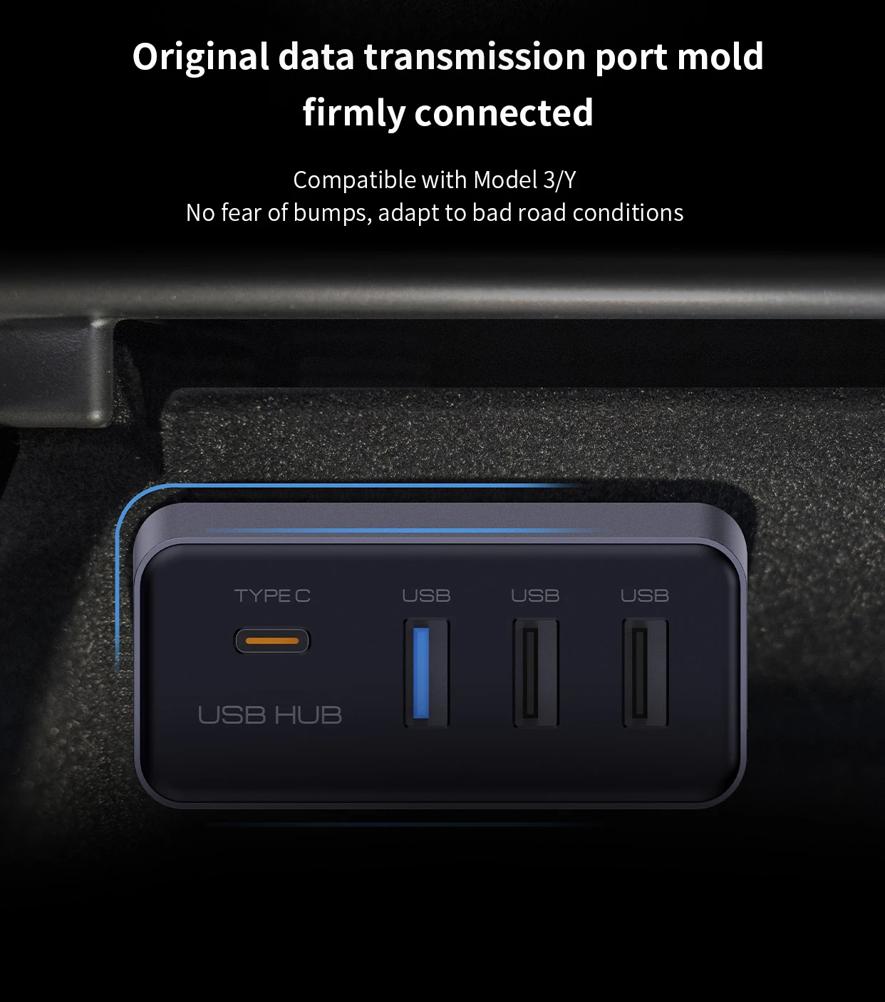 Docking Station USB Hub 4-in-1 for Tesla Model 3 Model Y Glovebox for Dashcam F
