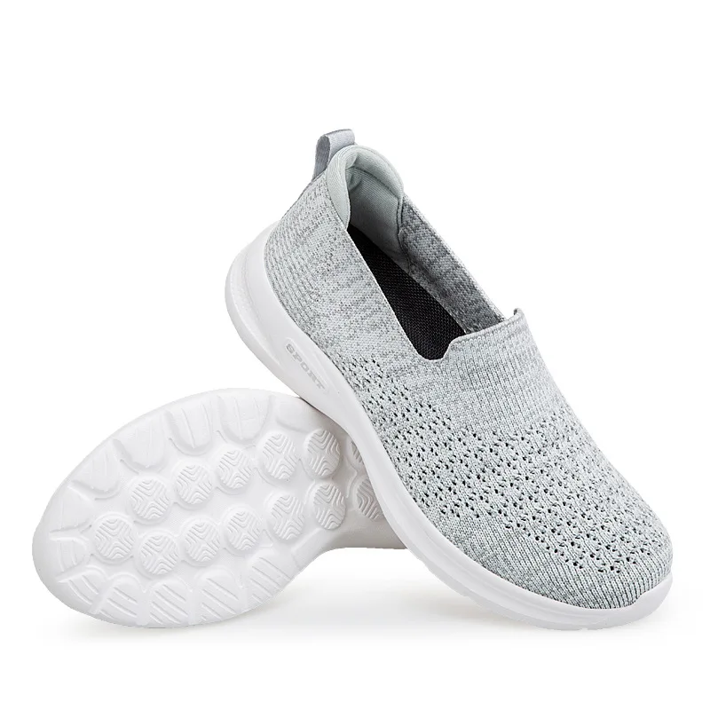 Slip-On Women Vulcanized Shoes Breathable Mesh Sport Sneakers Anti-Slip Flats Shoes Knitted Soft Sole Running Shoes Size 35-41