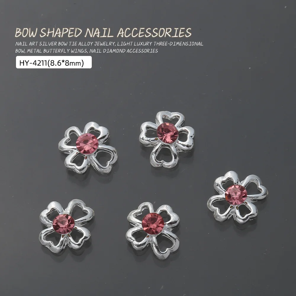 10Pcs Luxury Heart Nail Charms 3D Alloy Sparkling Pink Diamond Bow Star Ballet Girl Nail Art Decorations Rhinestones Gem DIY