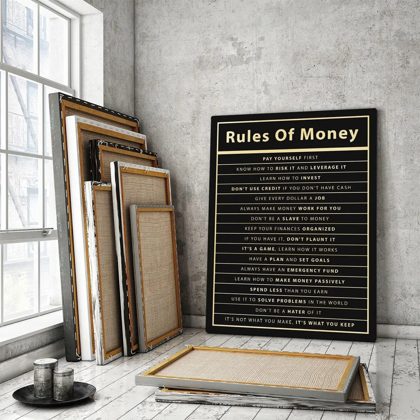 Rules Of Money Motivational Wall Art Canvas Print Office Decor Financial Poster Entrepreneur Millionaire Inspirational Quote