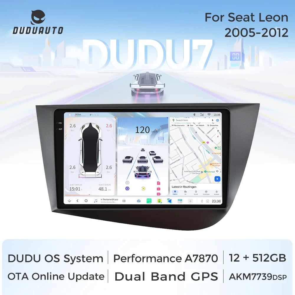 DUDUAUTO DUDU7 Android 13 Autoradio 2000*1200 Für Seat Leon 2 MK2 2005-2012 Kabelloses Carplay Navigation GPS Intelligente Systeme