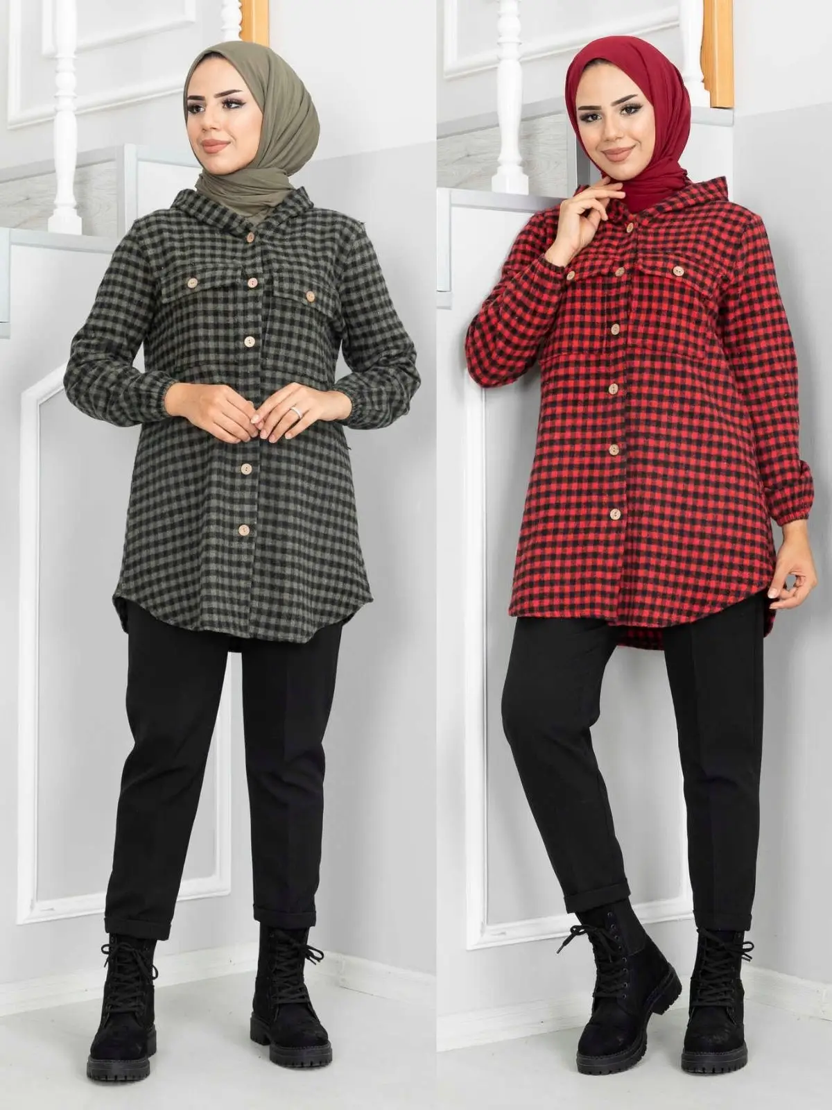 Hoodie Checked Lumberjack Shirt Sport Hijab Tunic Cotton Unlined Long Sleeve 2022 Muslim Women Fashion Top Sweatshirt