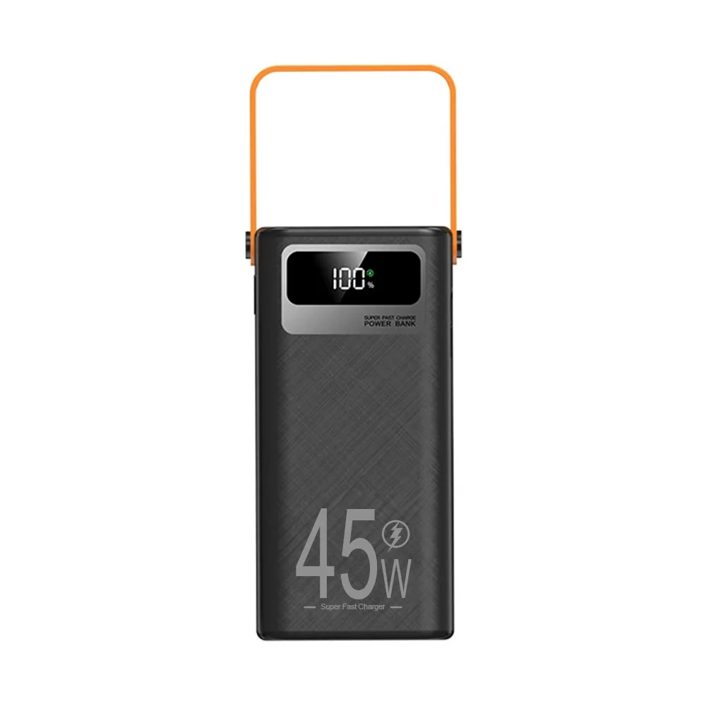 45W 50000mAh Power Bank with Built-in Cables Digital Display & LED Spotlight – Portable Outdoor Fast Charging Powerbank for Laptop Tablet Mobile Phone — Color: black / Battery Capacity(mAh): 30001mAh-50000mAh